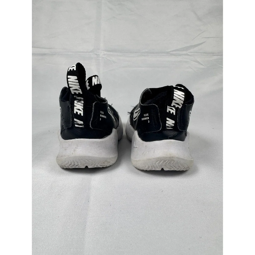 Nike Flex Runner 3 FN1478-005 Toddler 5C Shoes Black White Mesh Slip On Sneakers